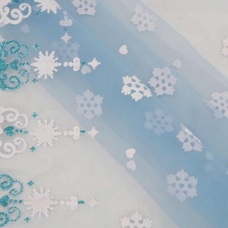 Fabricante de nueva impresión offset snowflake ropa de niños tela de malla suave tela de malla