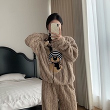 冬季可爱熊熊卡通睡衣珊瑚绒家居服女法兰绒宽松保暖学生两件套装