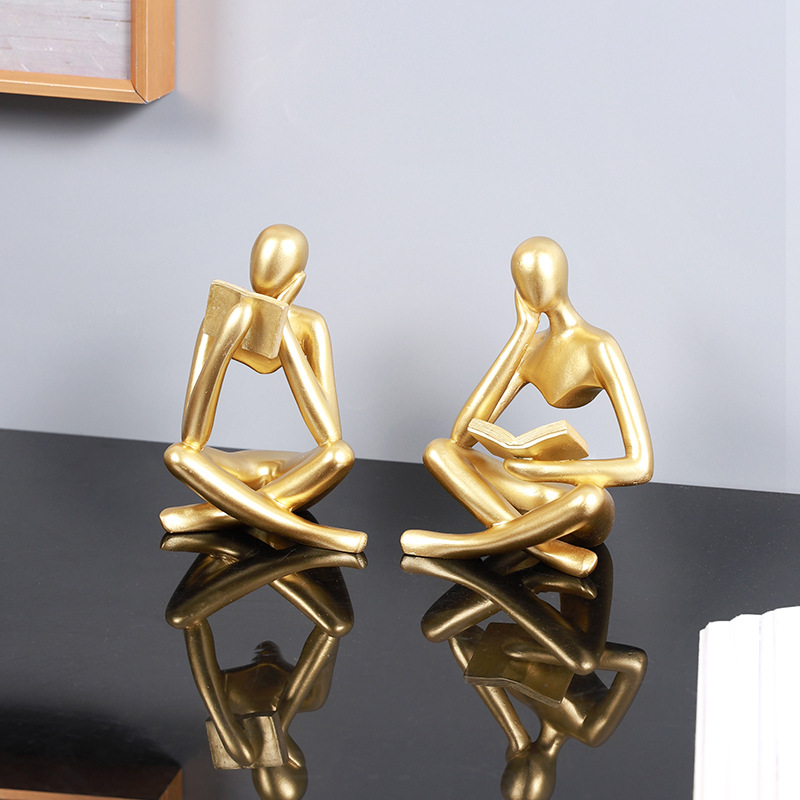 new creative abstract character reading thinker resin decoration living room model room light luxury decoration