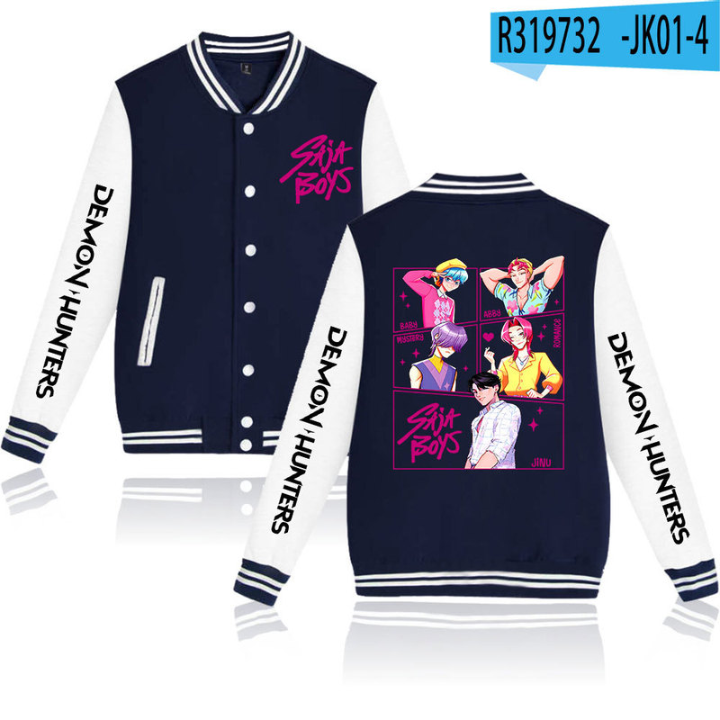 KPop Demon Hunters亚马逊速卖通2D烫画棒球服黑白撞色开衫外套|undefined