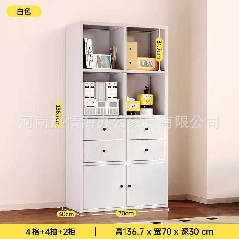 신형 화이트 세로형 4칸 수납 + 4단 서랍 + 2도어 (뒷판 포함)