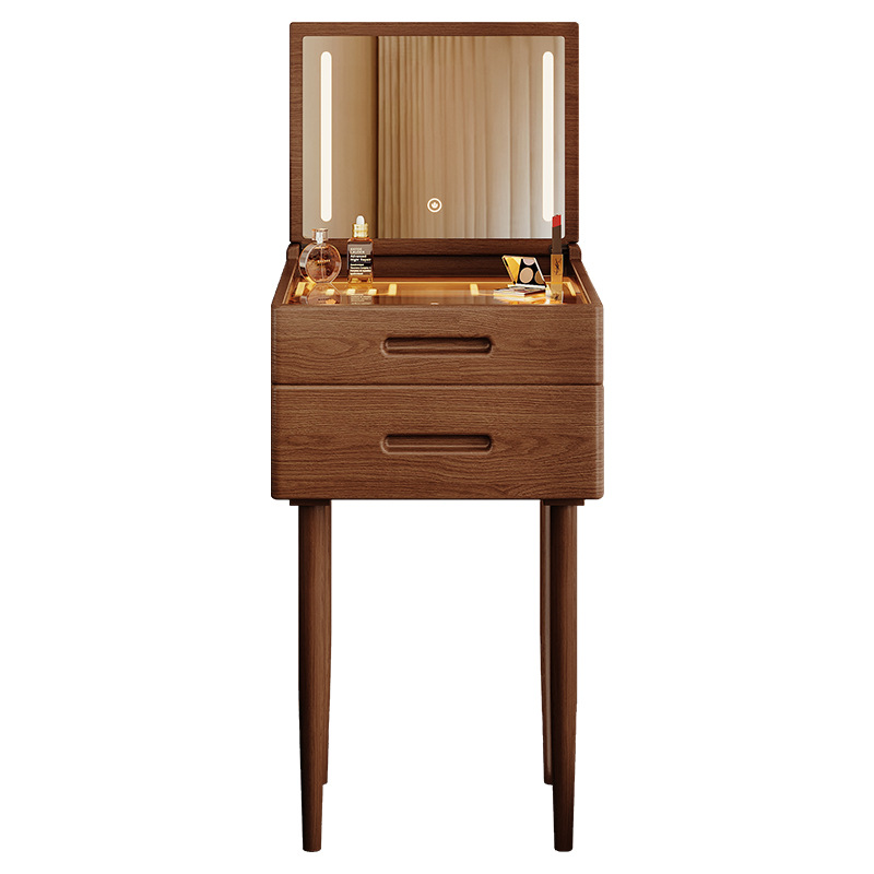 Tocador de madera maciza, dormitorio pequeño, mini mesita de noche extremadamente estrecha, tocador, mesa de maquillaje plegable integrada, espejo, apartamento pequeño