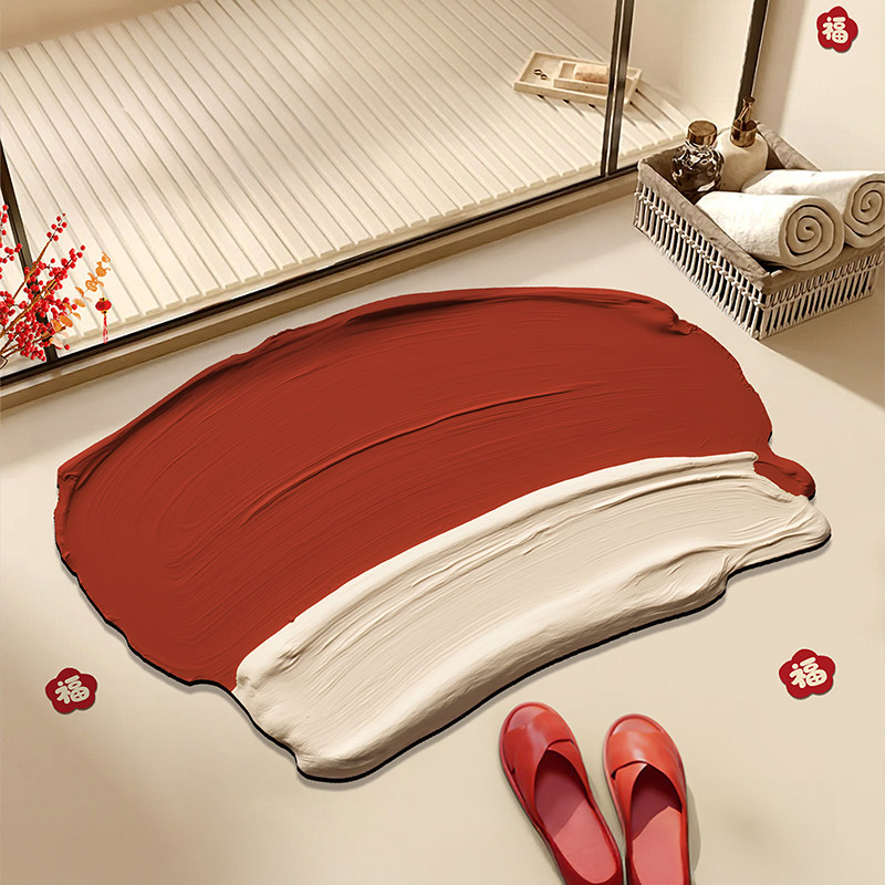 Simple Irregular-Shaped Diatomaceous Earth Floor Mat for Home Bathroom, Water-Absorbent Non-Slip Foot Mat, Red Festive Bathroom Door Mat, Wholesale