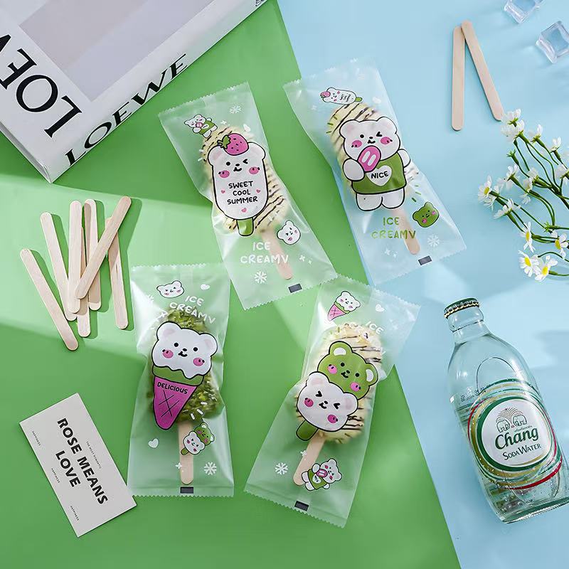 Bolsa de embalaje de paletas de hielo Bolsa de embalaje de helado grueso Bolsa de helado Helado varilla de madera Máquina de sellado Bolsa de plástico transparente