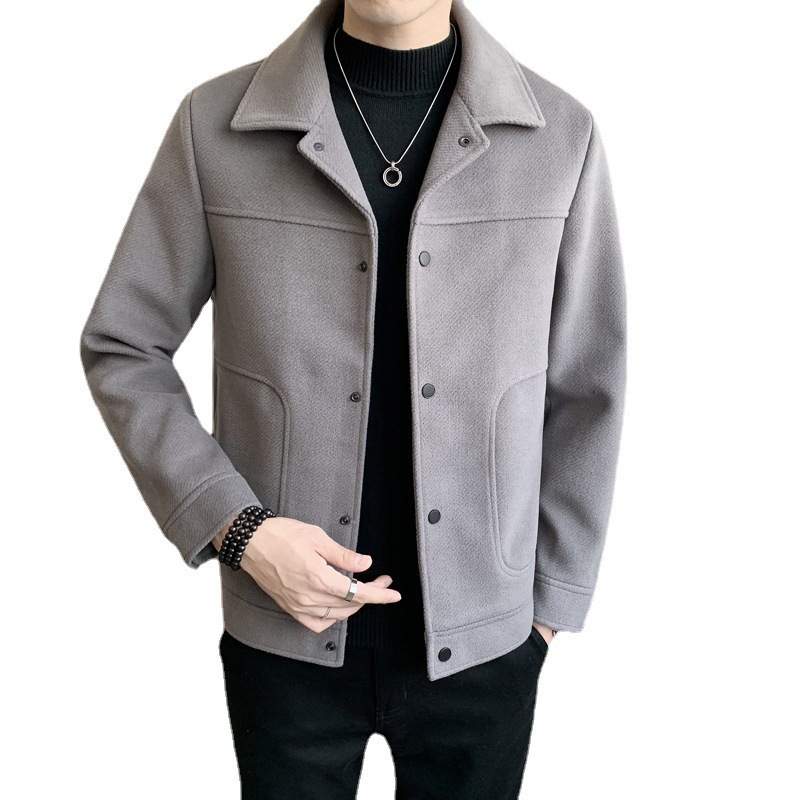Men's Slim Fit Casual Short Jacket Korean Style Trendy Woolen Coat For Autumn Winter Thick Versatile Fashion Outerwear_voghion.com