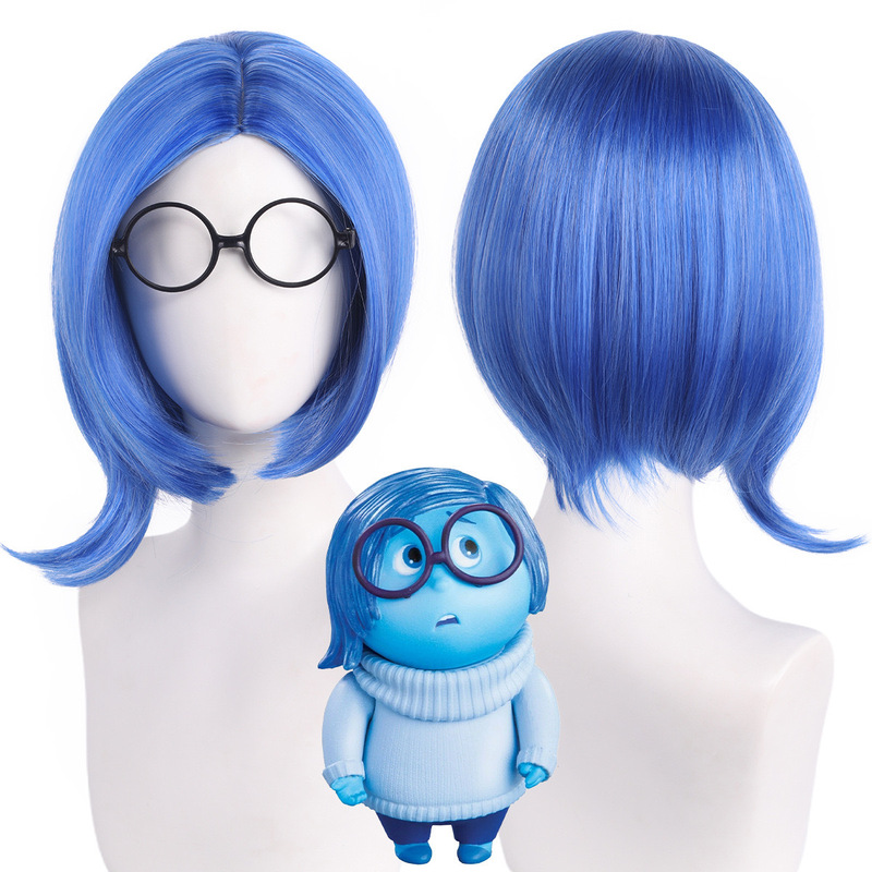 [Insulated Inside Out Sadness and Worry Cosplay Wig, Royal Blue, Realistic Scalp Short Hair