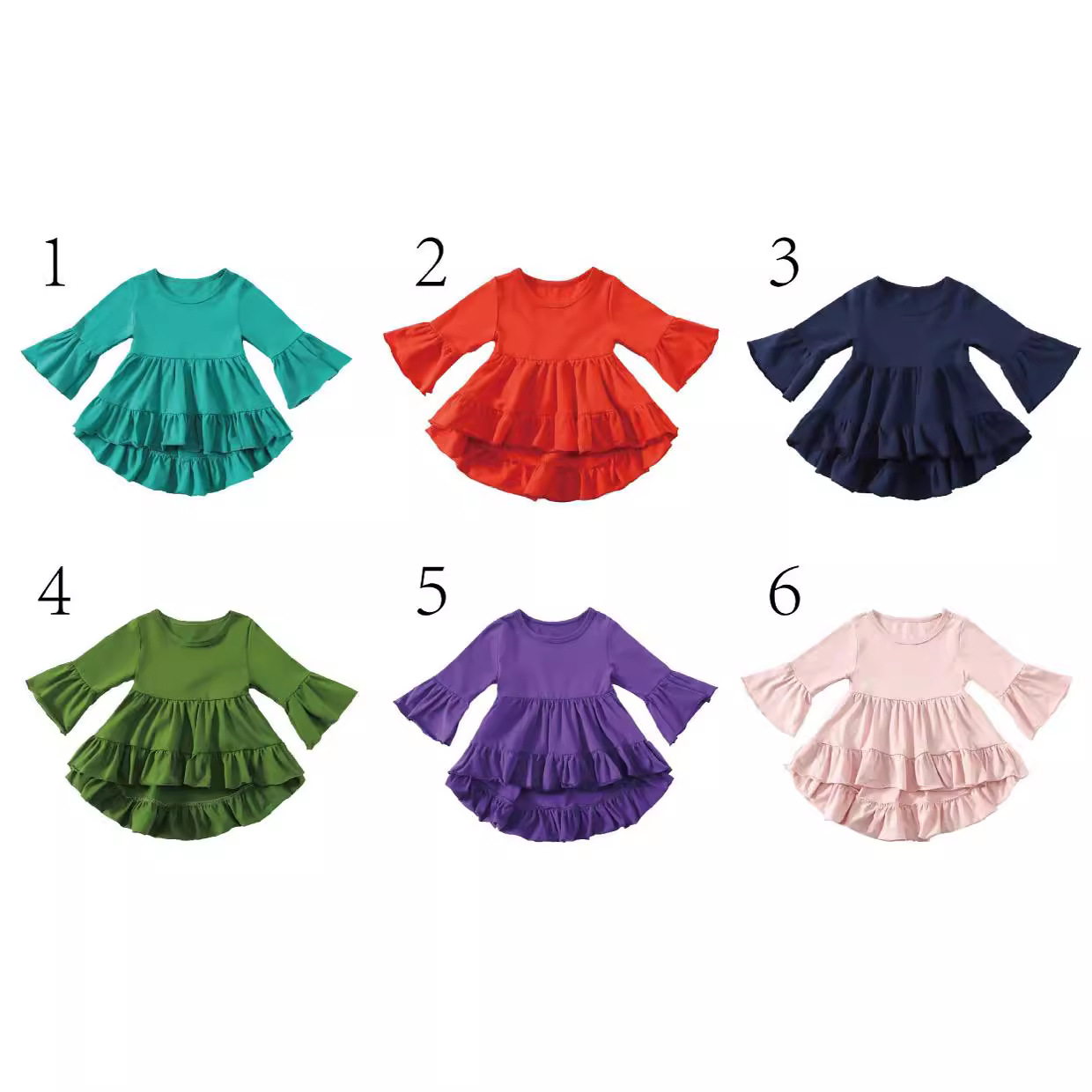 Baby's solid color round neck children's bottoming shirt spring and summer bell sleeve front short back long wooden ear Korean style small shirt