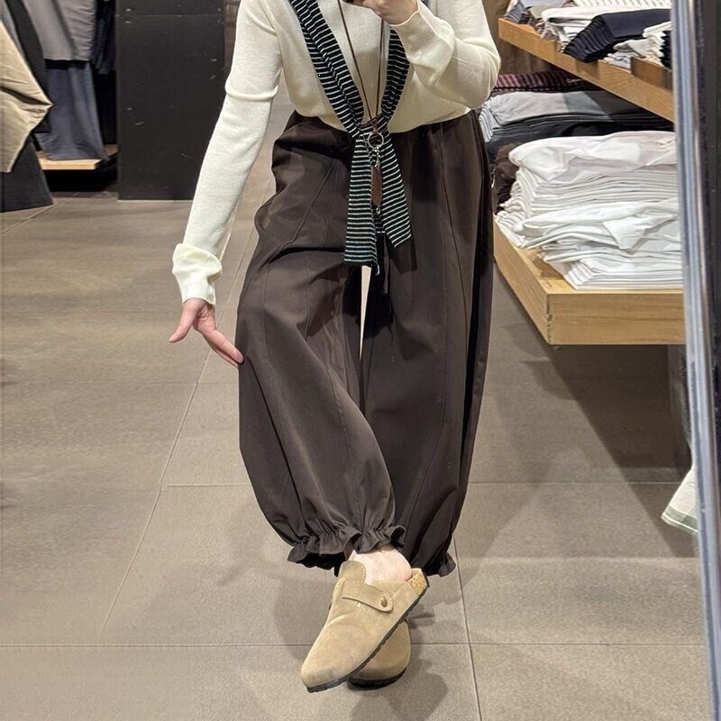 Spring and Autumn Women's Nine-Point Tapered Pants, Elastic Waist, Loose Fit, Slimming, Petite-Friendly, Wide-Leg Lantern Cuffed Pants, Cross-Border Spring and Autumn Women's Nine-Point Tapered Pants, Elastic Waist, Loose Fit, Slimming, Petite-Friendly, Wide-Leg Lantern Cuffed Pants, Cross-Border