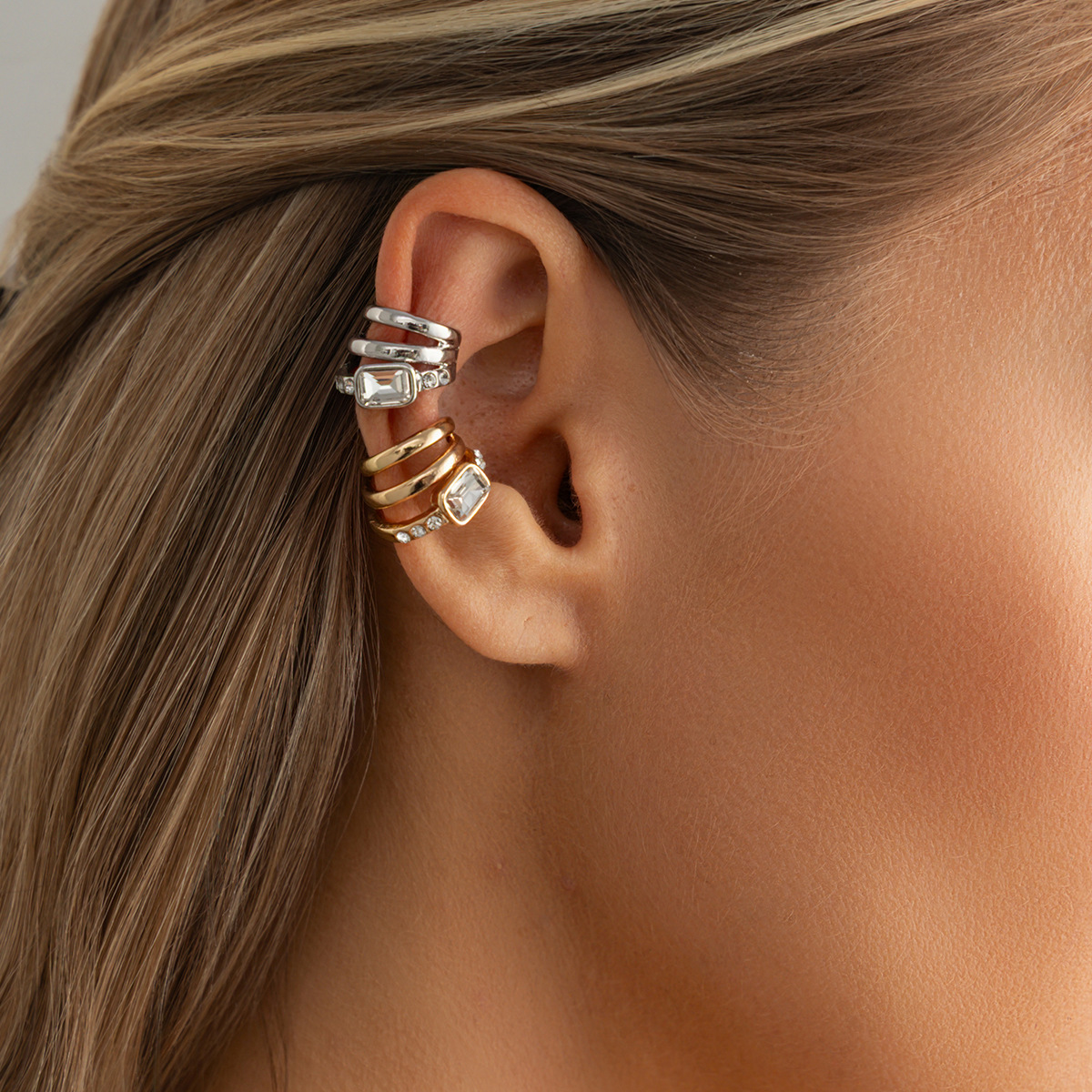 European and American Cross-Border Jewelry, Fashionable and Simple Multi-Layered Cut Out Earrings, Geometric Asymmetrical Design, Accessible Luxury Women's Ear Clips