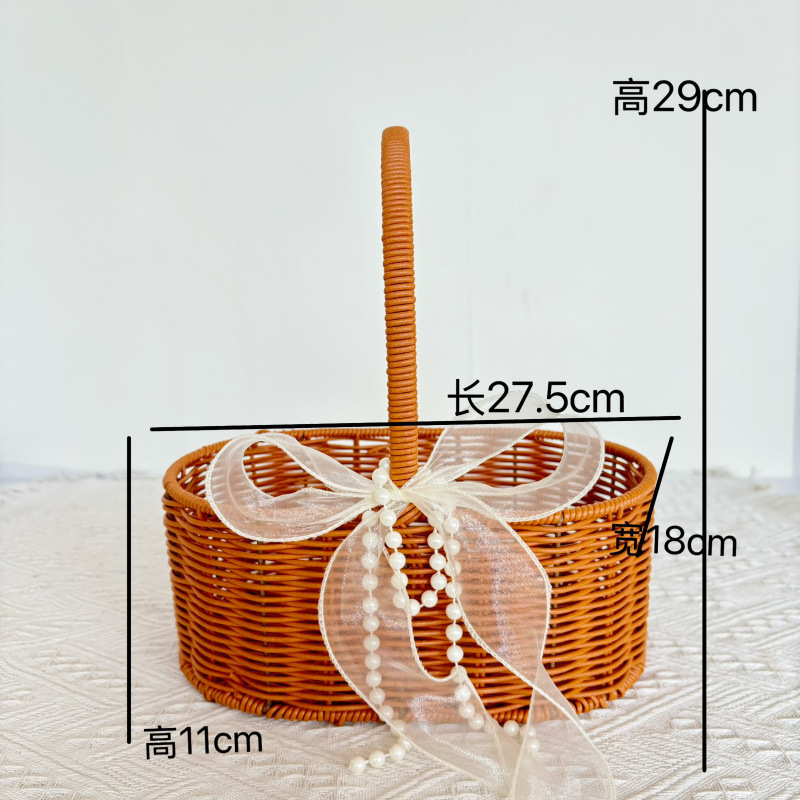 플라스틱 가르시니아 브라운 스트레이트 타원형 - 꽃바구니 + 리본 + 꽃머드 + 진주