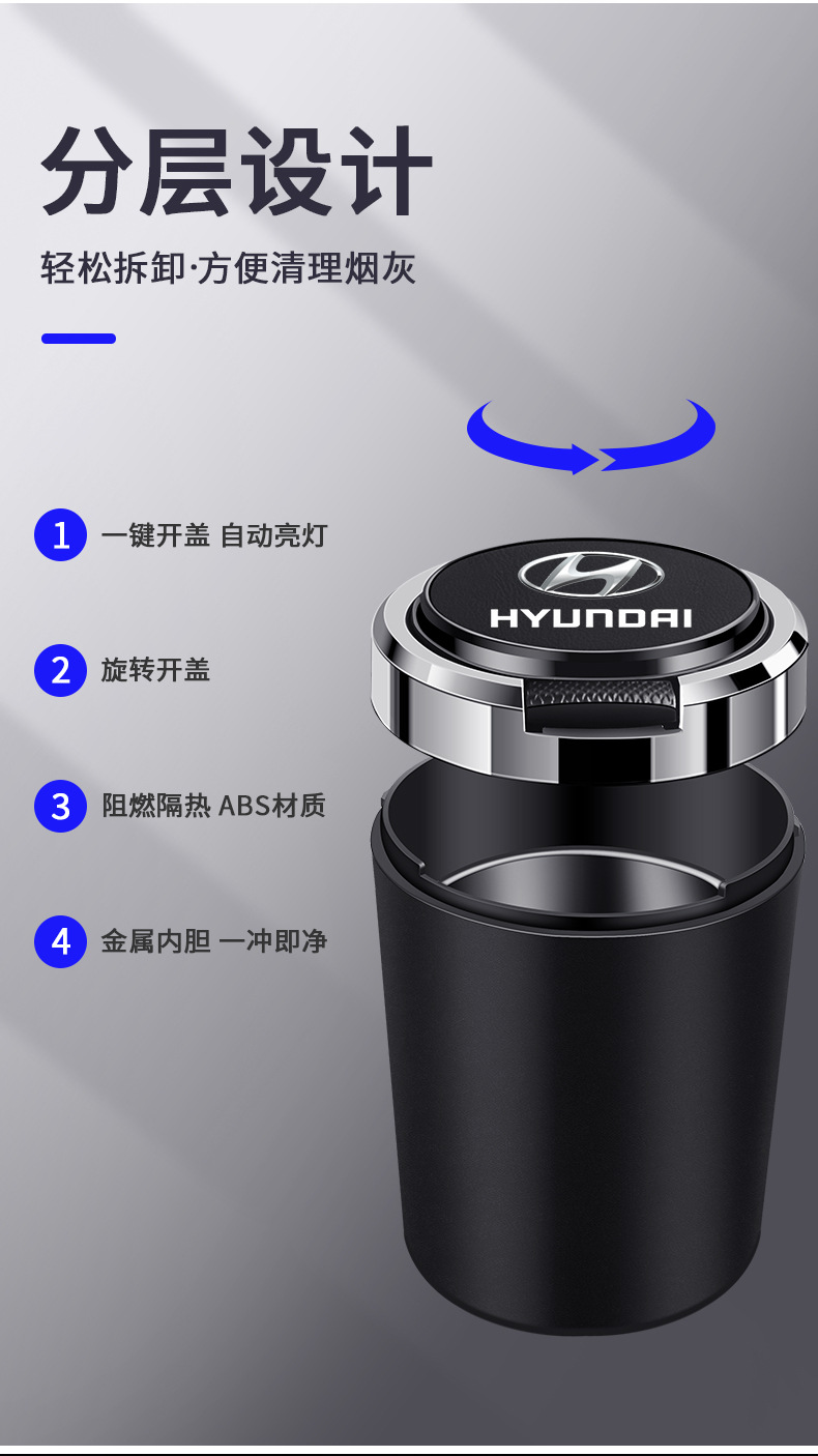 Suitable for Hyundai Festa Sonata Elantra Shengda ix35 car ashtray with cover metal liner flame retardant