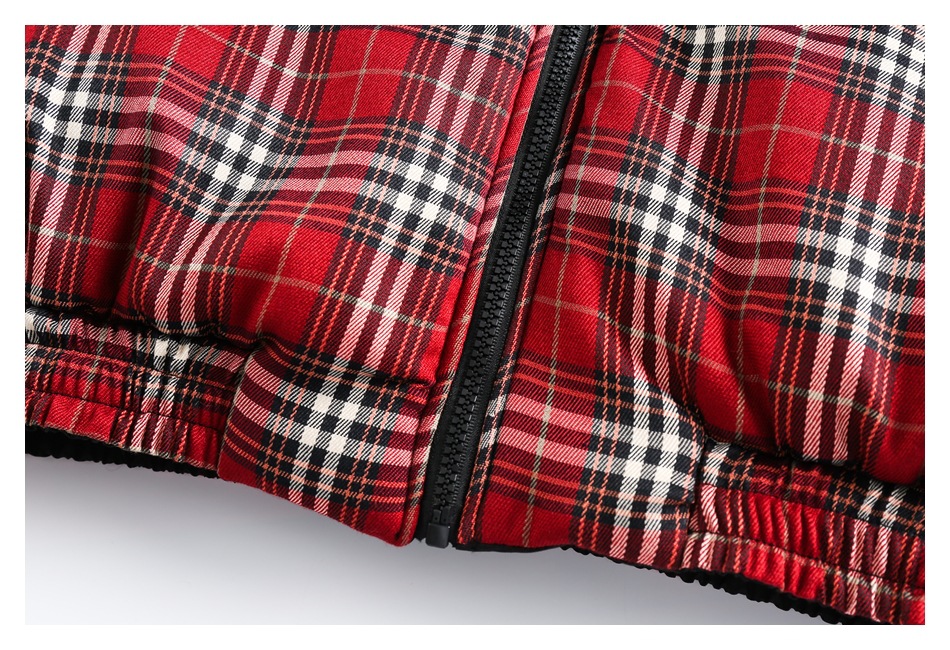 Herrenbekleidung Retro-Karierter Baumwollmantel Paar Wintermantel Männer und Frauen doppelseitiger Baumwollmantel mit Stehkragen_voghion.com