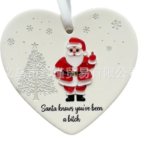 Nuevos productos transfronterizos de fondo blanco plano amistad de Navidad acrílico decoración de automóviles colgante amor Santa colgante