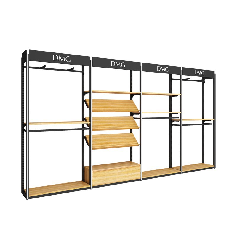 Tienda de ropa de ocio con luces estante de exhibición estante de exhibición tipo piso estante de exhibición comercial percha de ropa marca de moda hombre estante de tienda de ropa