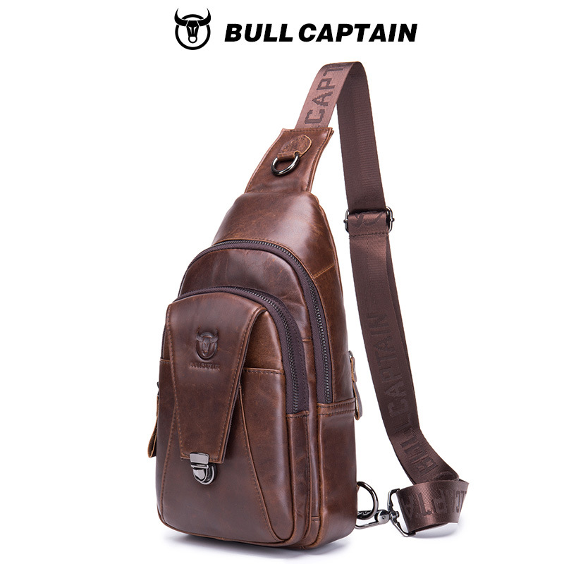 Capitán Niu cuero hombres de cuero hombro crossbody pecho bolsa capa superior de piel de vaca moda multi-funcional deportes casual pecho bolsa