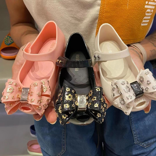 Brazilian Melissa 2024 new summer children's sandals bow princess shoes fish mouth girls soft bottom jelly shoes