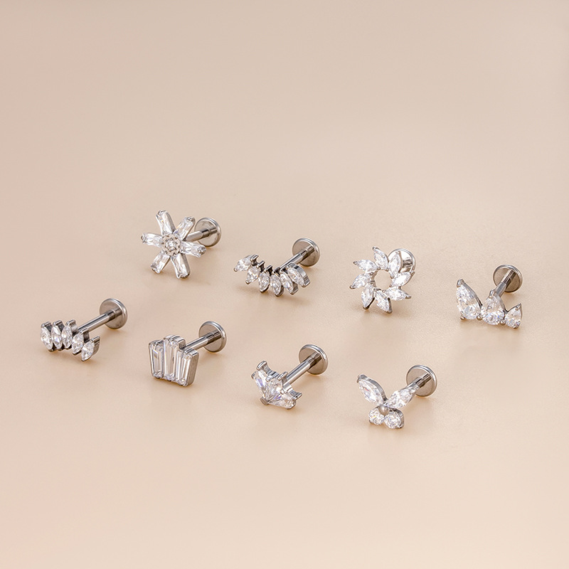 Crown, Flower, Butterfly Pattern Women'S Gender 1 Piece Ear Cartilage Rings & Studs Fashion Crown Flower Butterfly Pure Titanium Inlay Zircon