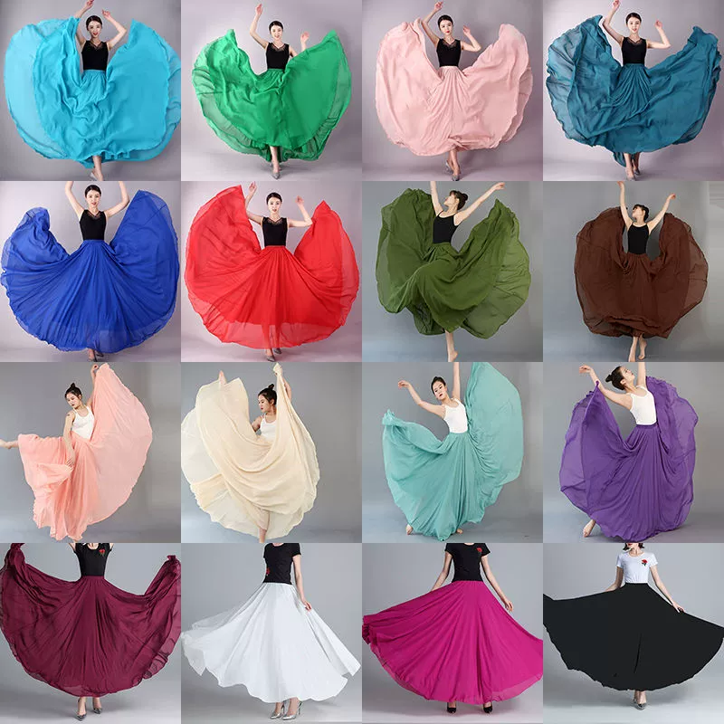 Прямые поставки с фабрики 720 градусов большая юбка квадратное танцевальное платье двухслойная шифоновая юбка для танцев Синьцзян танцевальная производительность Летающая юбка