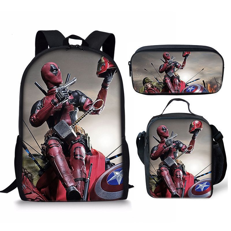 Nuevo deadpool Deadpool paquete de comida de tres piezas bolsa de lápices estudiante mochila de bebé Amazon lindo todo fósforo portátil