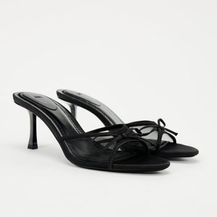 ZA2025 New Women's Shoes Black Bow High Heels Women's Summer Open Toe Sandals Stiletto Heel Outer Wear Half Slippers