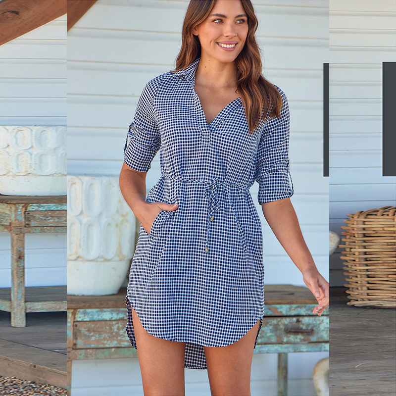 Plus Size Plus Size Women's Custom Dress Export Plaid Dress Processing Cross-Border Women's Plaid Shirt Dress Plus Size Plus Size Women's Custom Dress Export Plaid Dress Processing Cross-Border Women's Plaid Shirt Dress