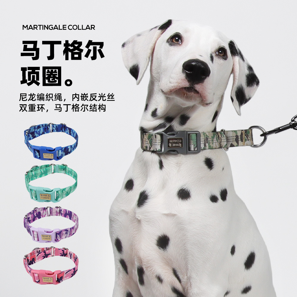 Transfronterizos collar de perro Amazon Martingale anillo de collar a prueba de explosiones inscripción noche reflectante anti-perdida collar de mascotas