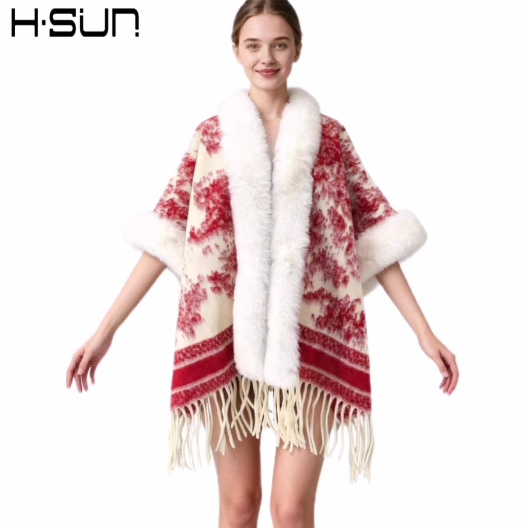 Nuevo punto de alta sensación capa de chal retrógrado elegante estilo nacional lana chal cálido estilo nacional universal