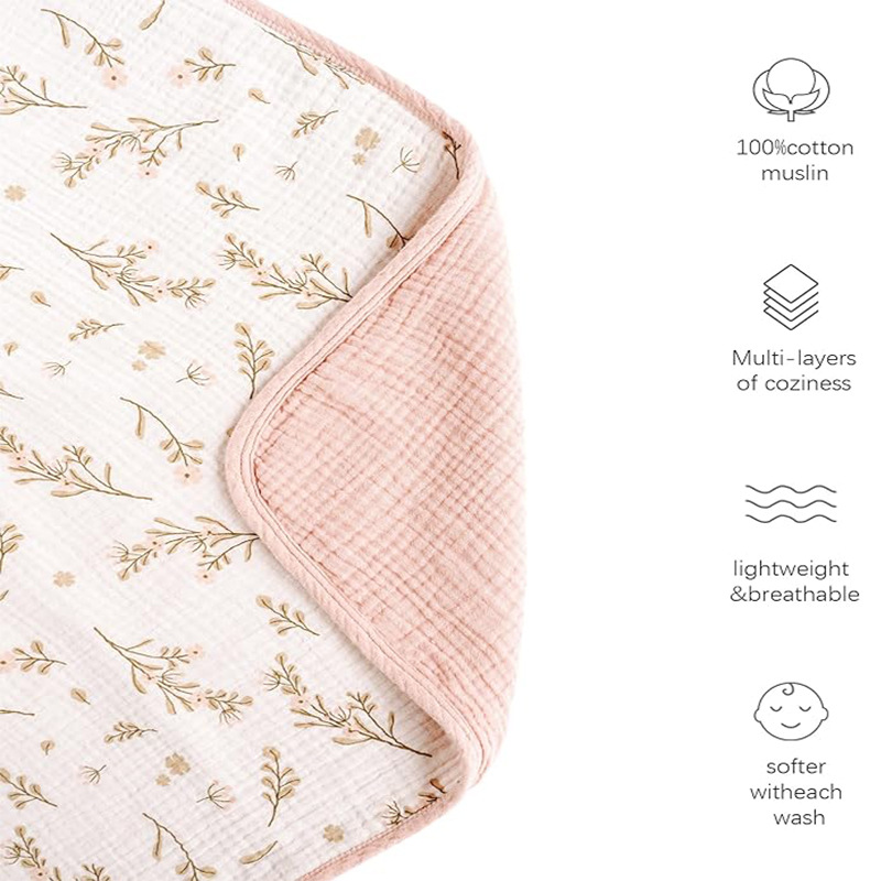 Manta de bebé de algodón de Amazon, edredón de bolsa suave y ligero, manta para padres, manta de siesta, manta de flores rosadas, venta al por mayor