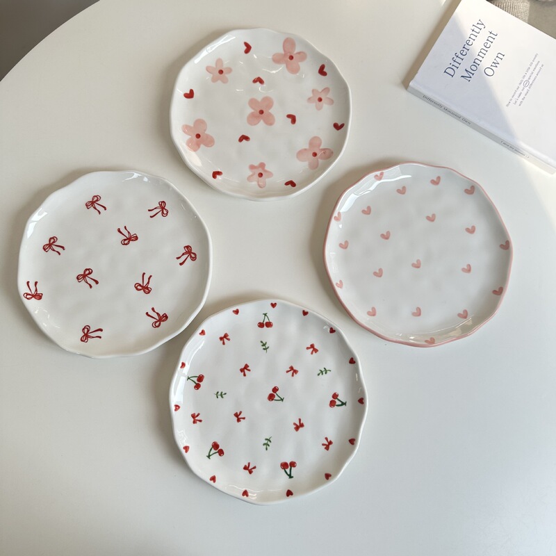 Korean-style ins-style hand-kneaded hand-painted 8-inch irregular ceramic plate cake plate high-value dessert plate dessert plate