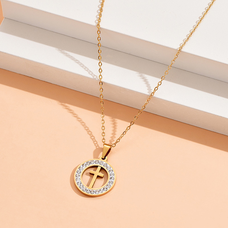 Original Design Cross Stainless Steel Plating Inlay Rhinestones Pendant Necklace 1 Piece