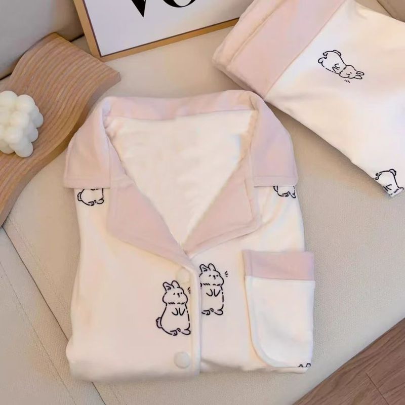 超萌满印凯蒂猫睡衣女秋冬季保暖德绒长袖长裤套装美少女家居服|undefined