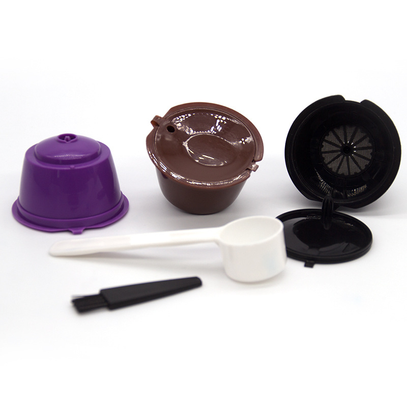 Hot selling coffee capsule cup 3 pack with spoon brush suitable for DOLCEGUSTO filter capsule shell set cross-border