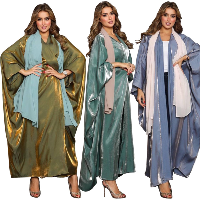Shiny Silk Batwing Sleeve Robe Plus Size Casual Dress_voghion.com