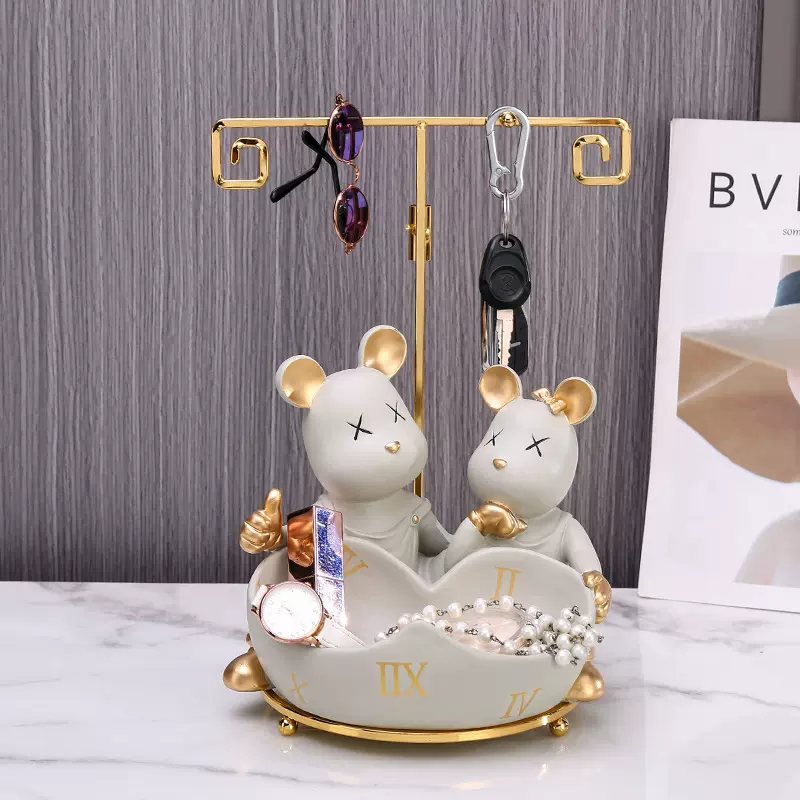 情侣熊托盘玄关钥匙收纳摆件家居装饰品摆设乔迁礼物树脂电视柜