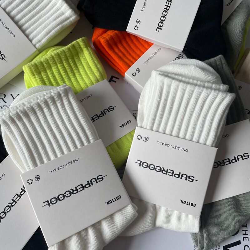 One-Needle Double-Line Men's Summer Mid-Tube Pure White Socks Women's Summer Sports Boys Thin Pure Color Cotton Sweat-Absorbing Long Tube