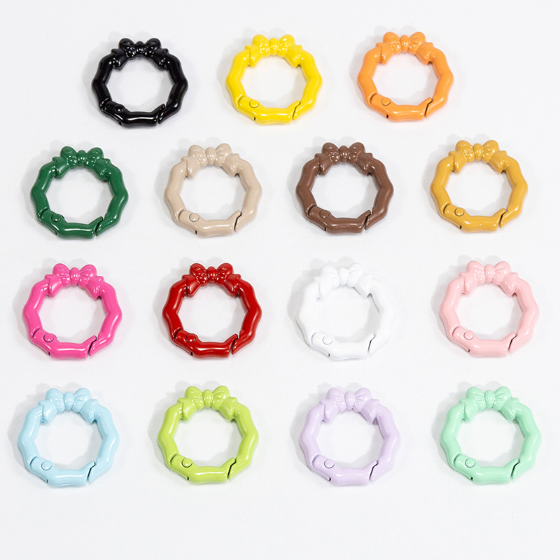 花環スプリングバックル円形開口環蝶結びスプリングリングキーホルダーDIY部品合金接続リング卸売り