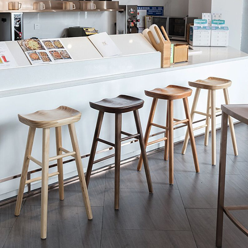 Solid Wood Stool Bar Stool Milk Tea Shop High Stool Home Simple Apple Chair Bar Scandinavian Bar Chair with Backrest