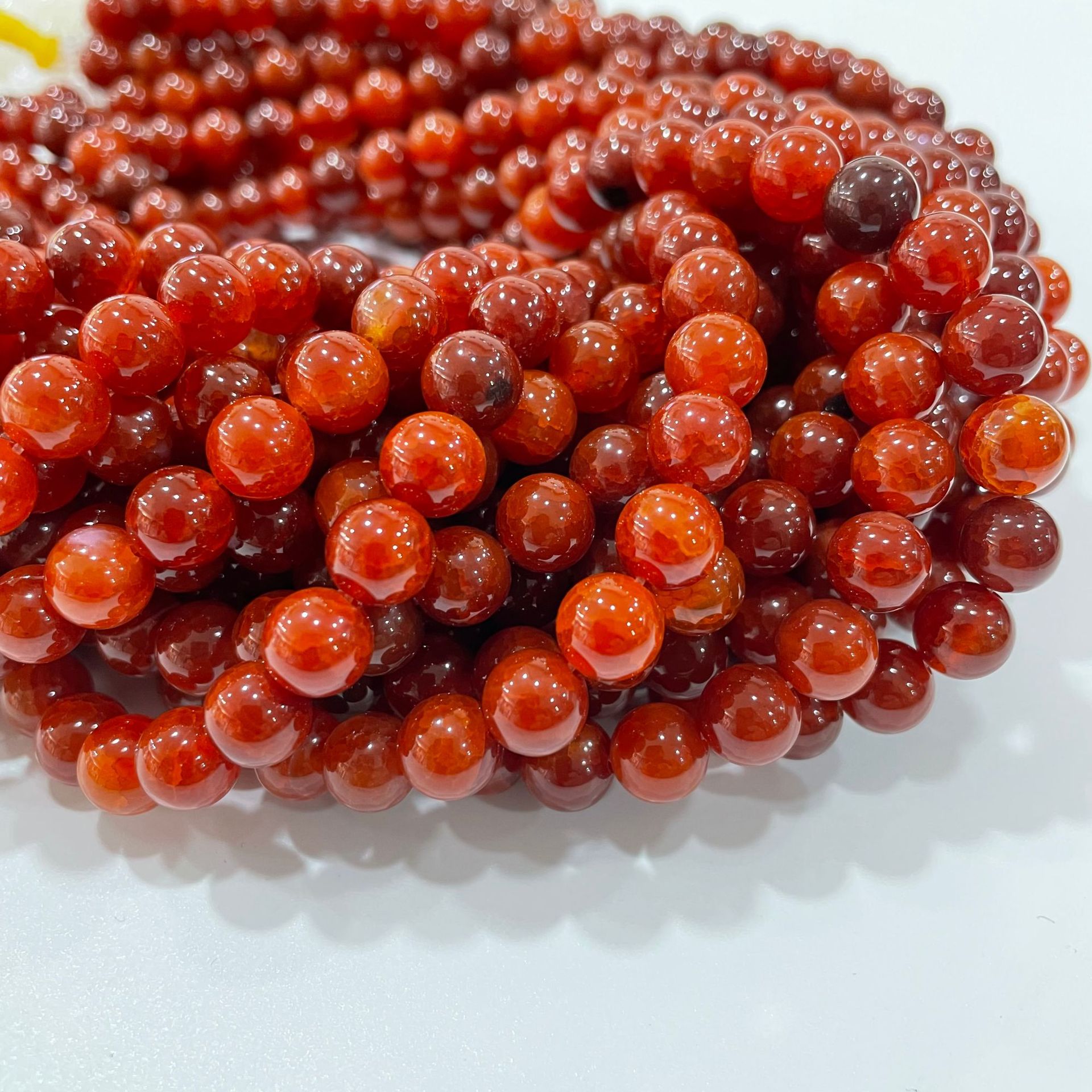 外貿貨源紅瑪瑙爆花散珠天然龍紋瑪瑙串珠diy飾品服飾配件不掉色