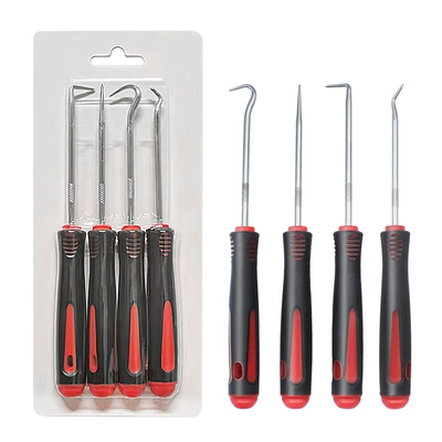 Cross-Border Hot-Selling In-Stock 4-Piece/9-Piece/11-Piece/13-Piece/17-Piece Car Oil Seal Hook and Screwdriver Removal Tool Set (Mühərrik tənzimləmə alətləri) - red-4-pieces-of-short-hooks-white-card-bubble-shell