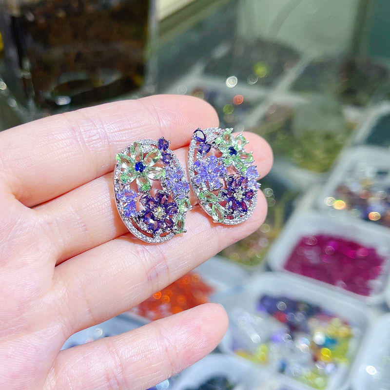 Fashion Flower Copper Inlay Zircon Ear Studs 1 Pair