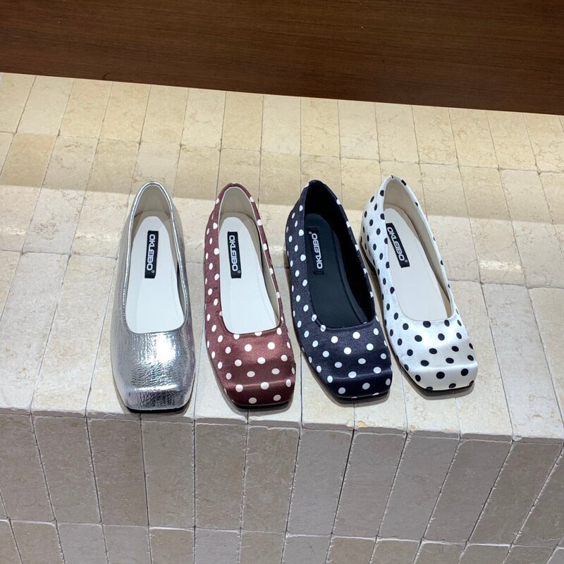 French-Style Gentle and Unique Polka Dot Hidden Heel Flats 2026 New Fairy-Style Satin Ballet Shoes Square-Toe Loafers French-Style Gentle and Unique Polka Dot Hidden Heel Flats 2026 New Fairy-Style Satin Ballet Shoes Square-Toe Loafers