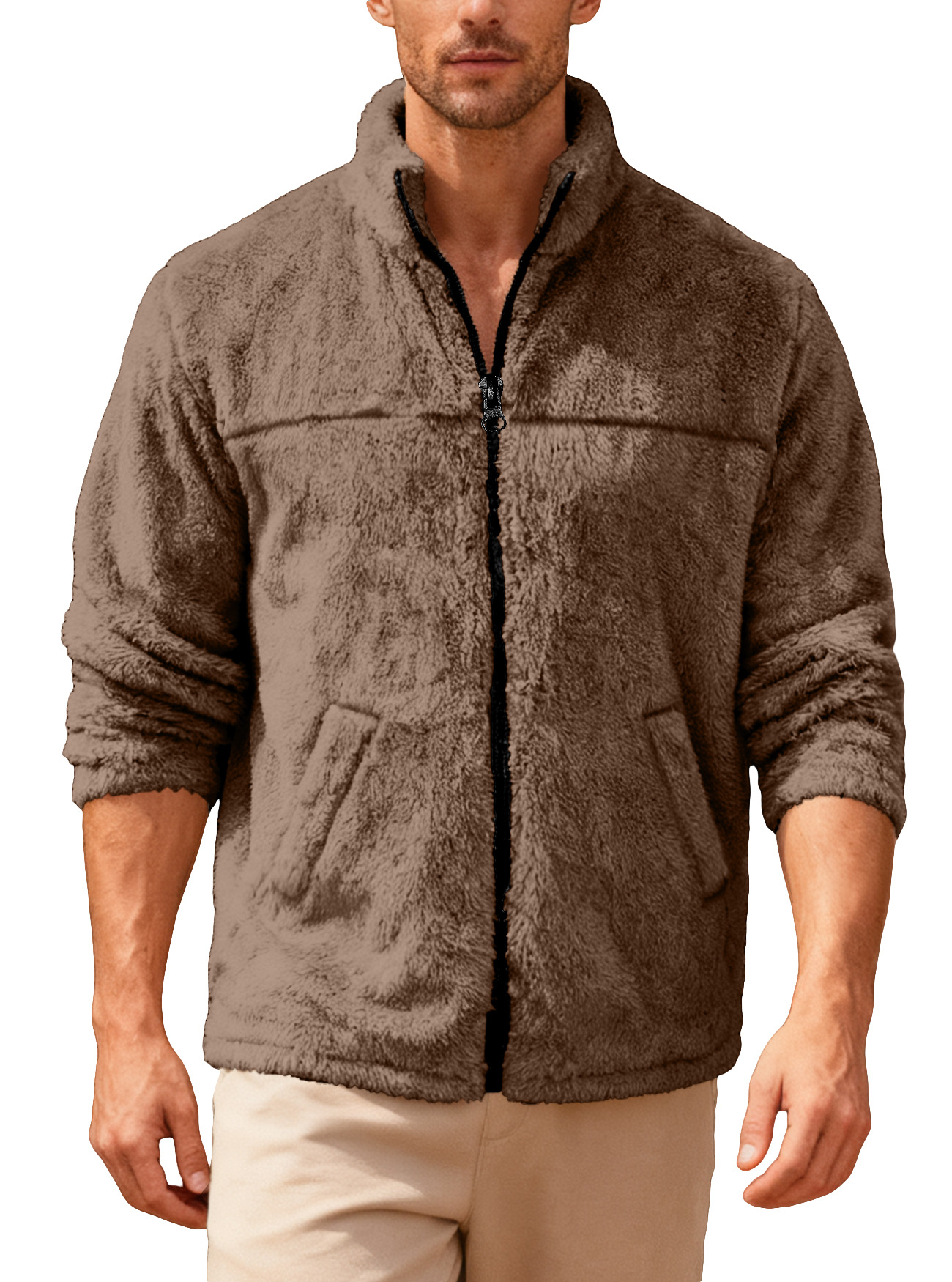Nuevo transfronterizo de Europa y América Amazon otoño y invierno hombre cuello agitado chaqueta con cremallera chaqueta casual de gran tamaño