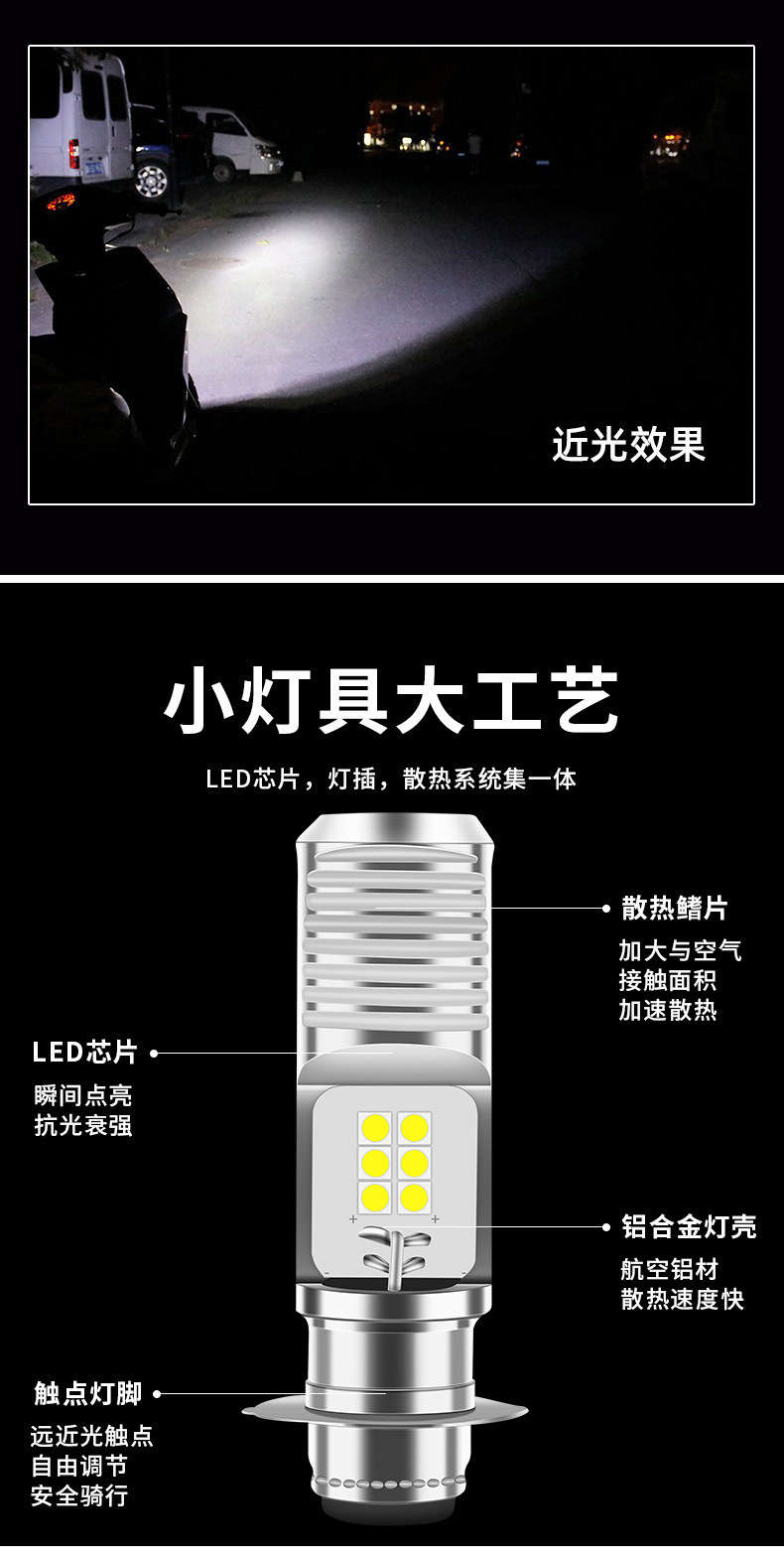 Cross-Border Motorcycle Headlight H4 Three-Claw H6 High and Low Beam Integrated Modified Fishbone Double-Sided 6-Bead Spotlight Bulb Strong Light