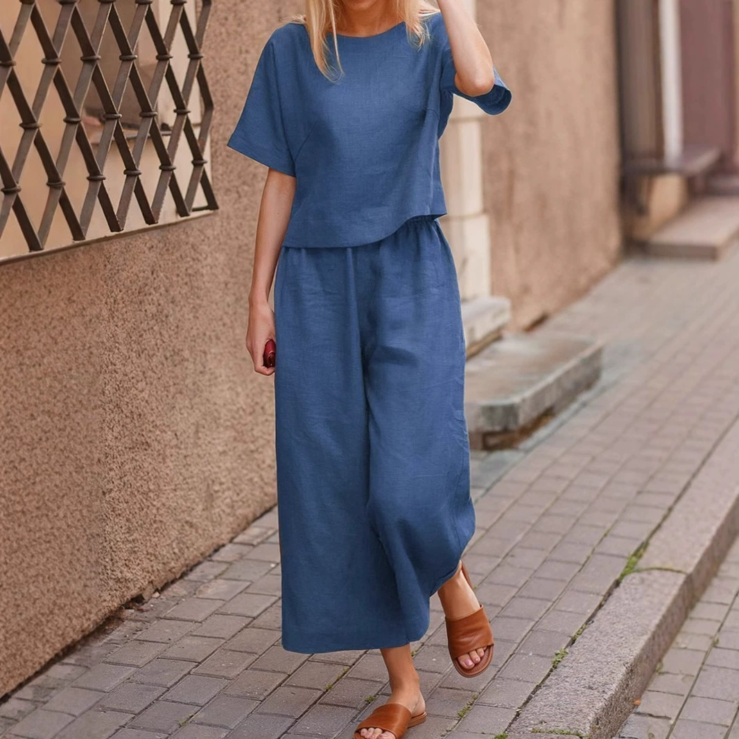 2024 Юго-Восточная Азия, Европа и США, новый однотонный костюм с короткими рукавами, элегантный женский комплект из двух предметов для внешней торговли, оптовая торговля