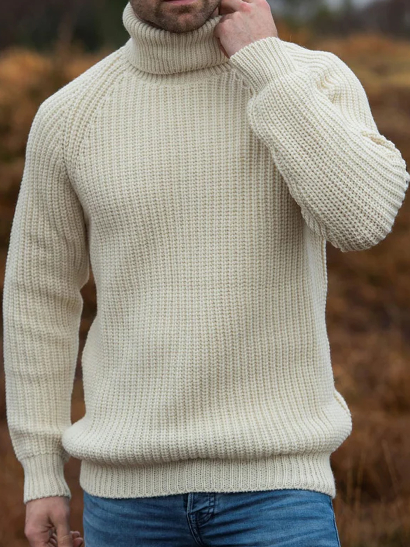 ​Men's & Women's Oversized High-Neck Knit Sweater – Vintage-Inspired Chunky Pullover For Winter, Casual & Chic (Beige, M-3XL)​_voghion.com