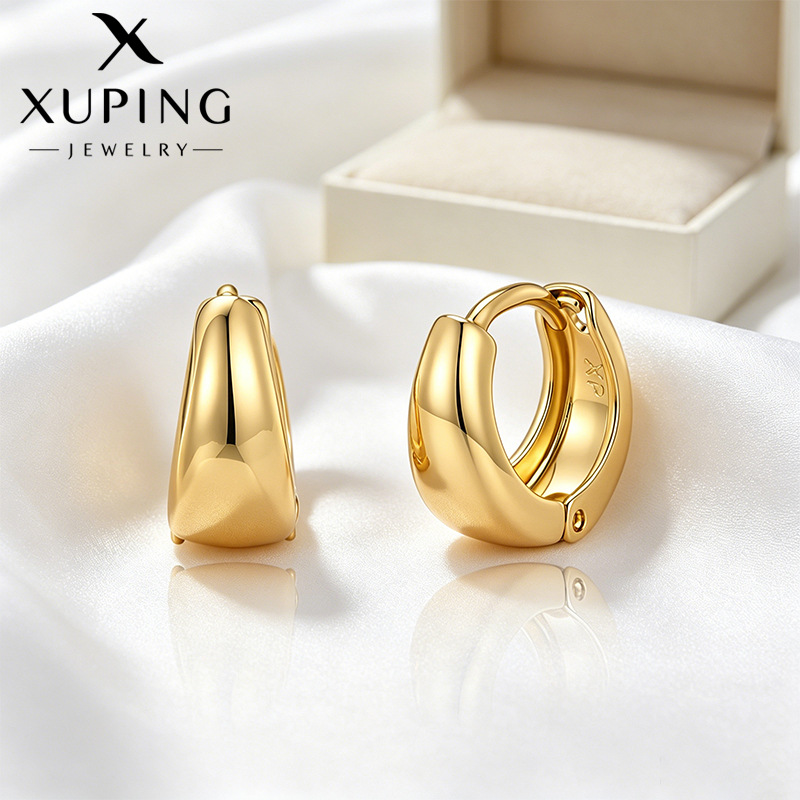 Xuping simple brillante círculo de geometría auricular aleación de cobre chapado 24k color europeo y americano transfronterizo ligero auriculares de lujo al por mayor mujeres