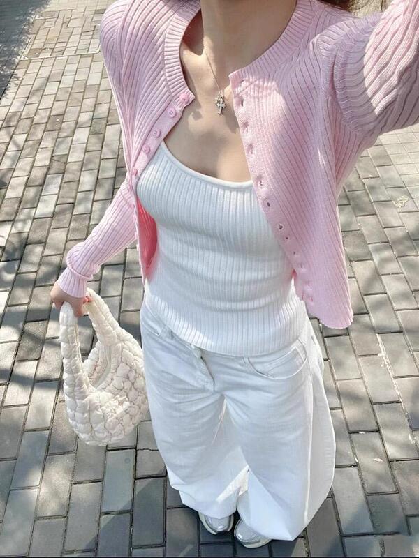 韩系温柔风针织吊带背心开衫两件套装女纯欲甜辣妹修身2025早秋季|undefined