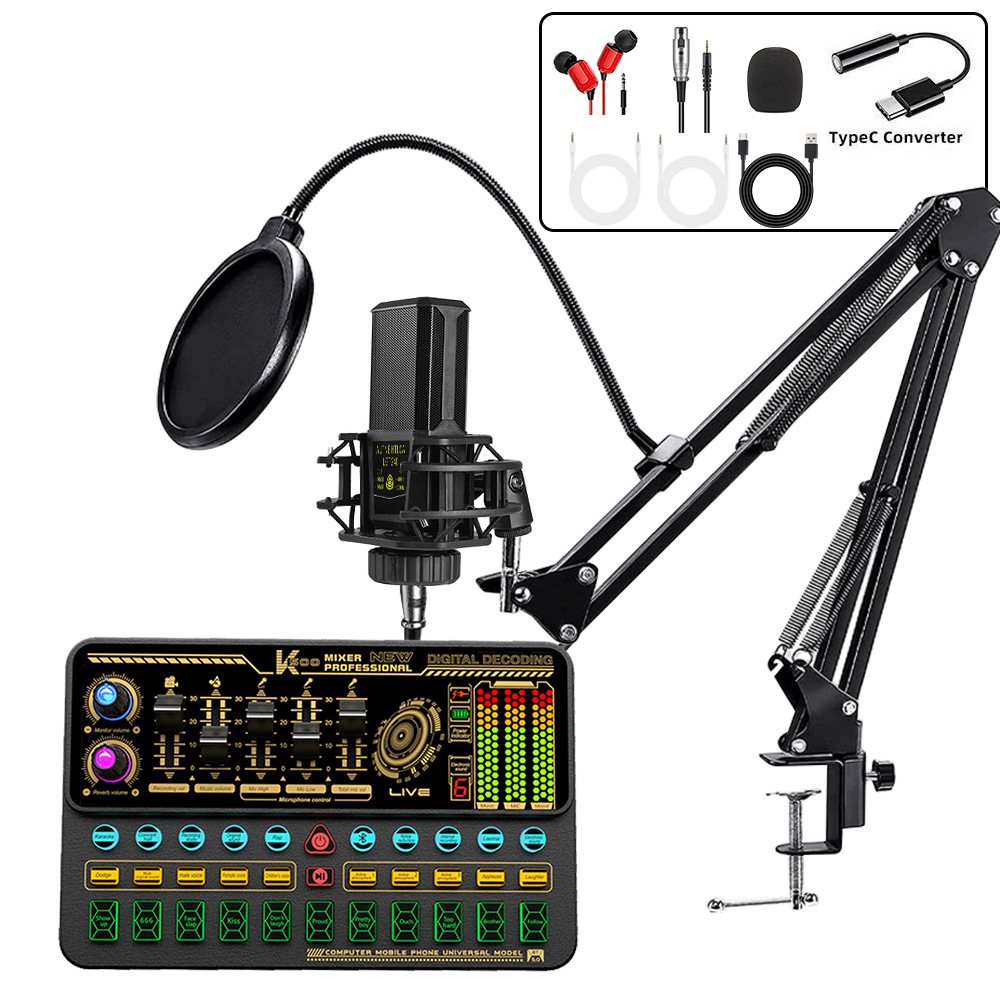 240 micrófono de condensador micrófono v8 teléfono celular tarjeta de sonido inglés computadora podcast interfaz typec conjunto de transmisión en vivo