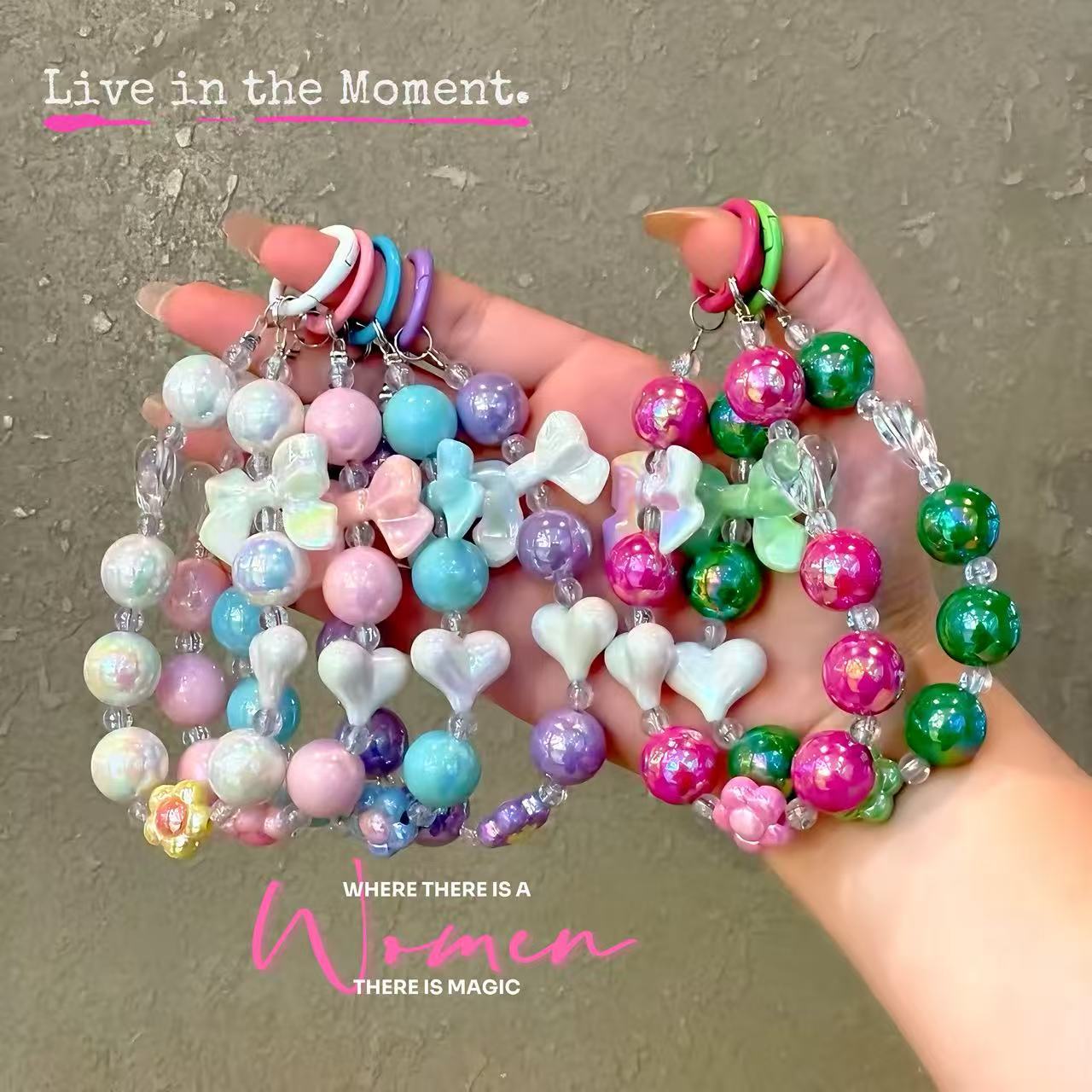 New Colorful Bow Love Beaded Mobile Phone Chain Cute Fashion Keychain Bag Pendant Mobile Phone Pendant