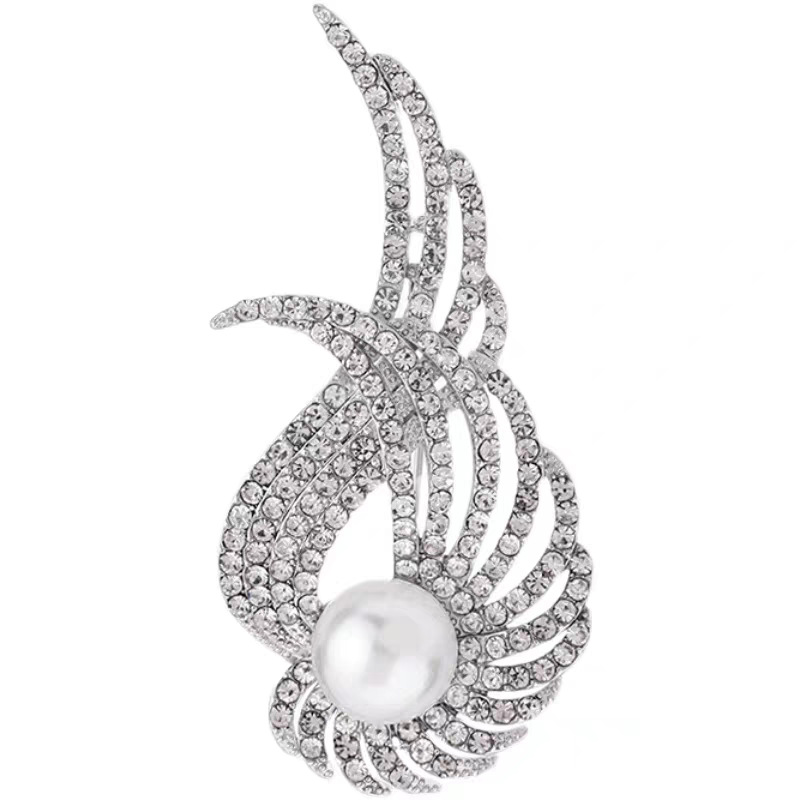 Feder Design Perlen Brosche Elegantes Damen Accessoire Für Sakko_voghion.com